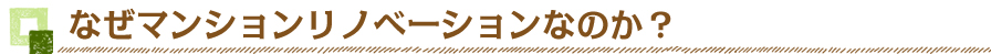 なぜマンションリノベーションなのか？